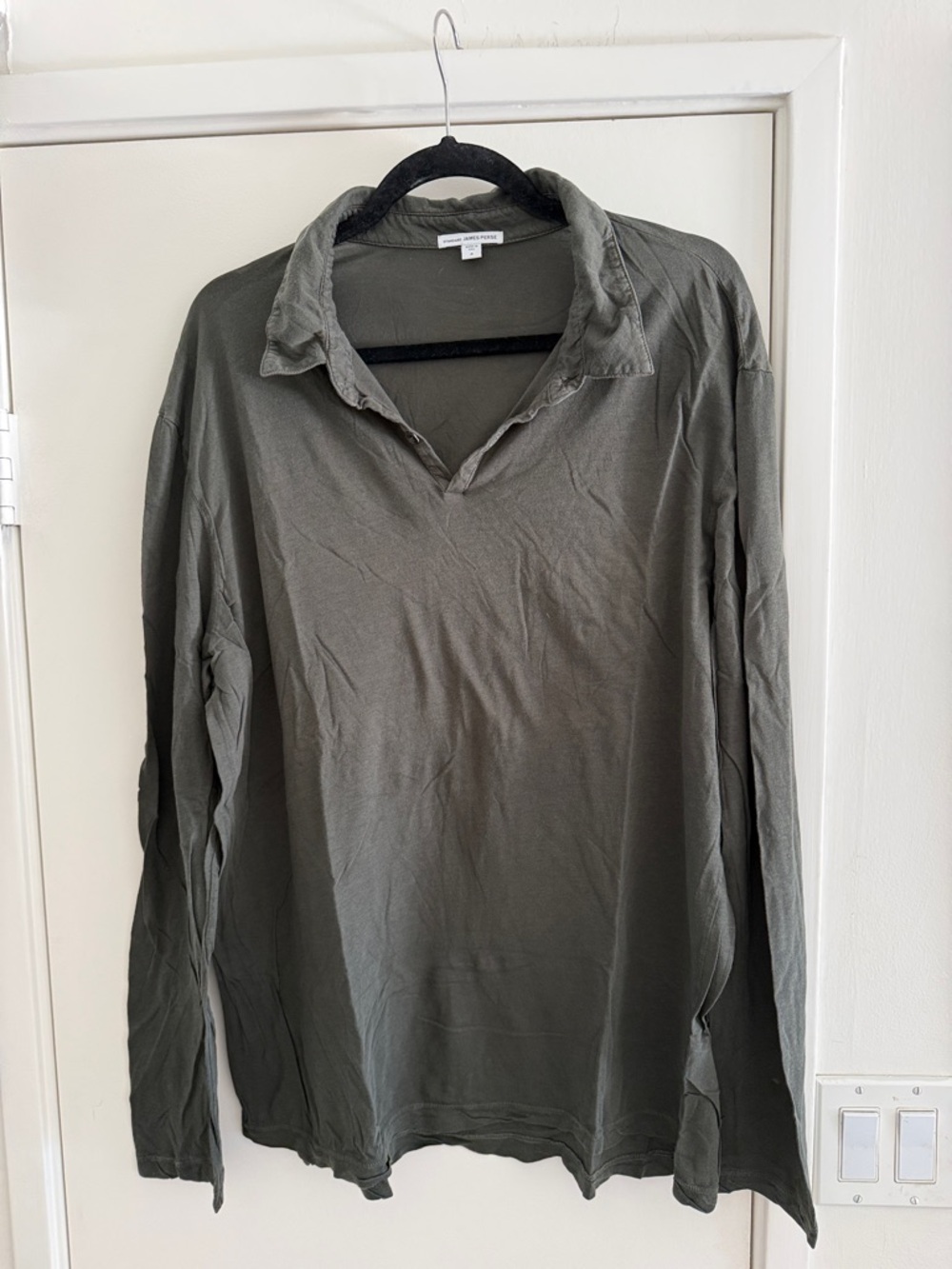 James Perse Olive Green Long-Sleeve Polo Shirt